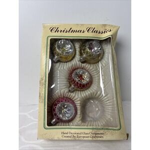 4 Vintage Commodore Christmas Classics Hand Decorated Glass Indent Ornaments